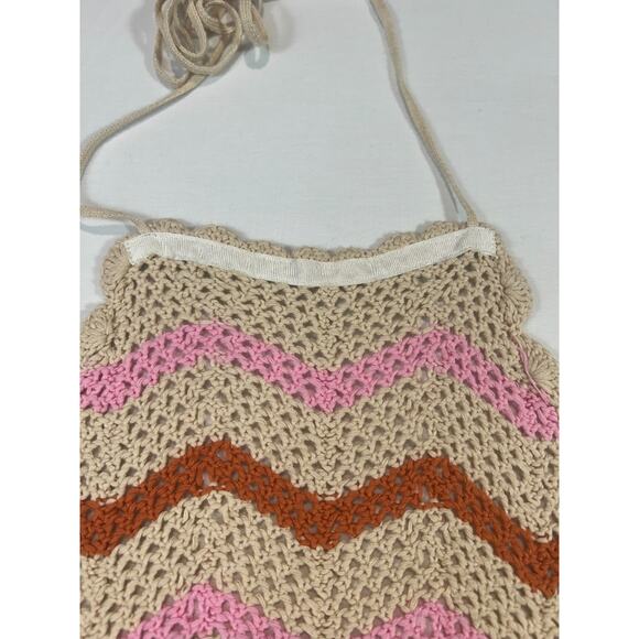 Honey Punch Crochet Halter Top SZ M Multicolor Zigzag Festival Boho Knit Top - Picture 5 of 6